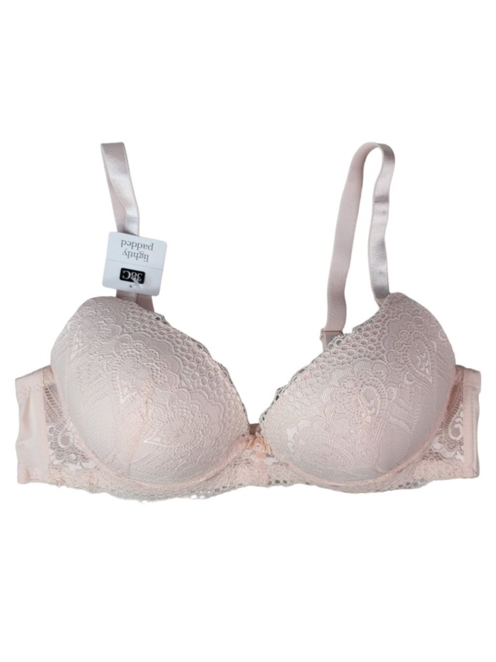 International Intimates Underwire Convertible Bra Pink 38C Padded Lace Adj NEW